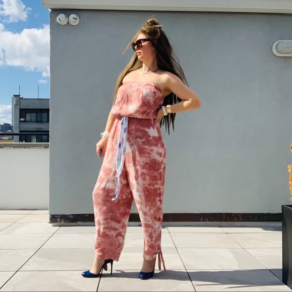 Free People Marble Abstract Cloud Camo Tie Dye Strapless Jumpsuit - Picture 9 of 16